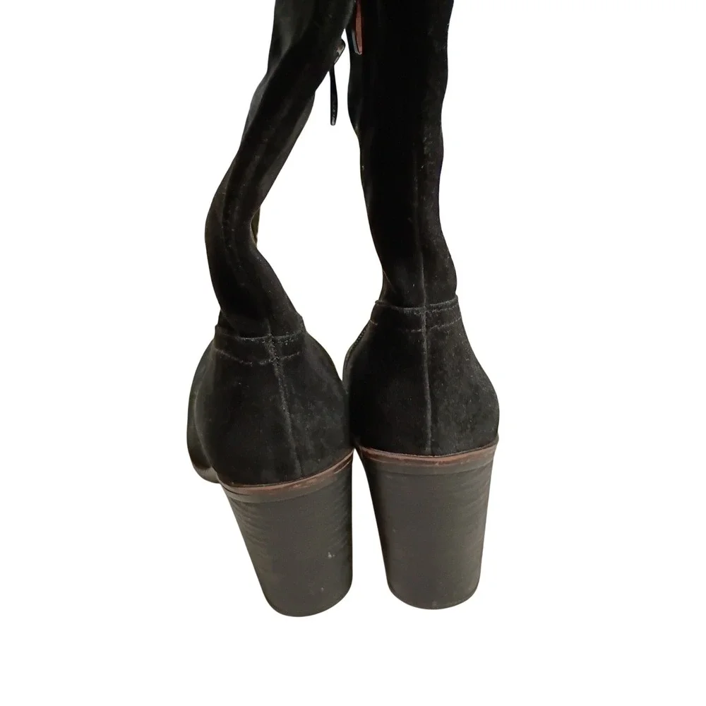 Franco Sarto Over the Knee Boots Womens 8.5 Black Suede Block Heel Fringe